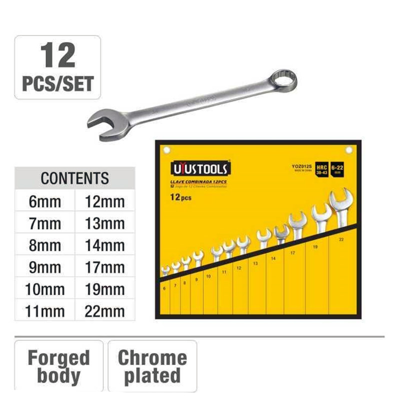 Jeu de 12 Clés Mixtes 6-22mm en Trousse