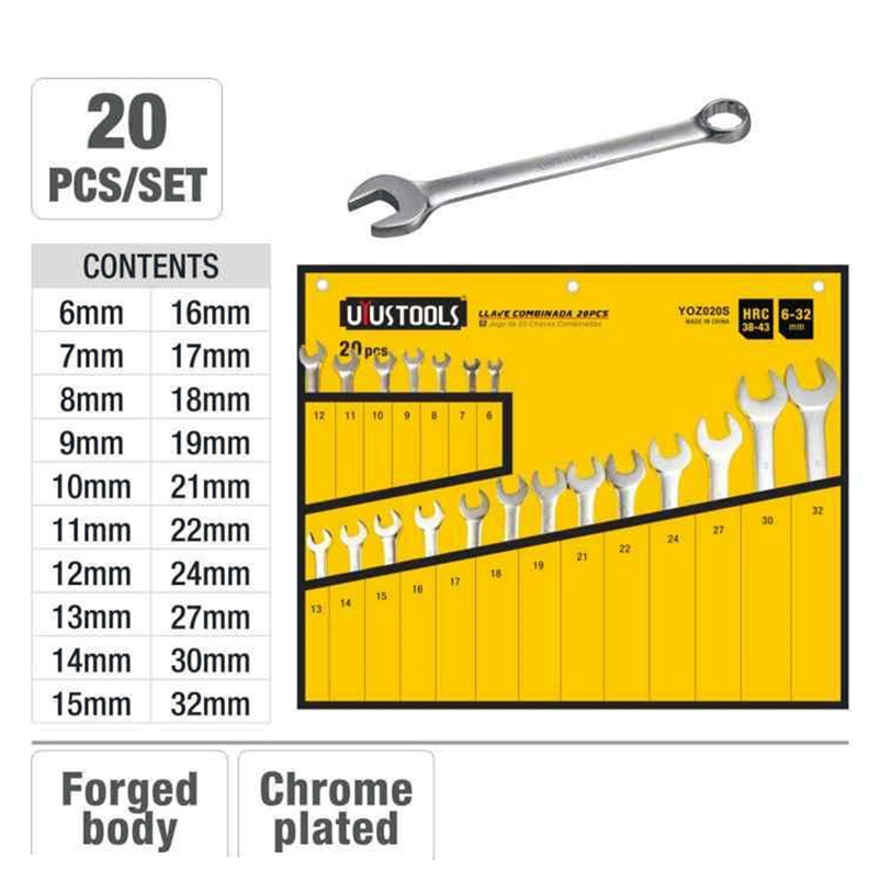 Jeu de 20 Clés Mixtes 6-32mm en Trousse